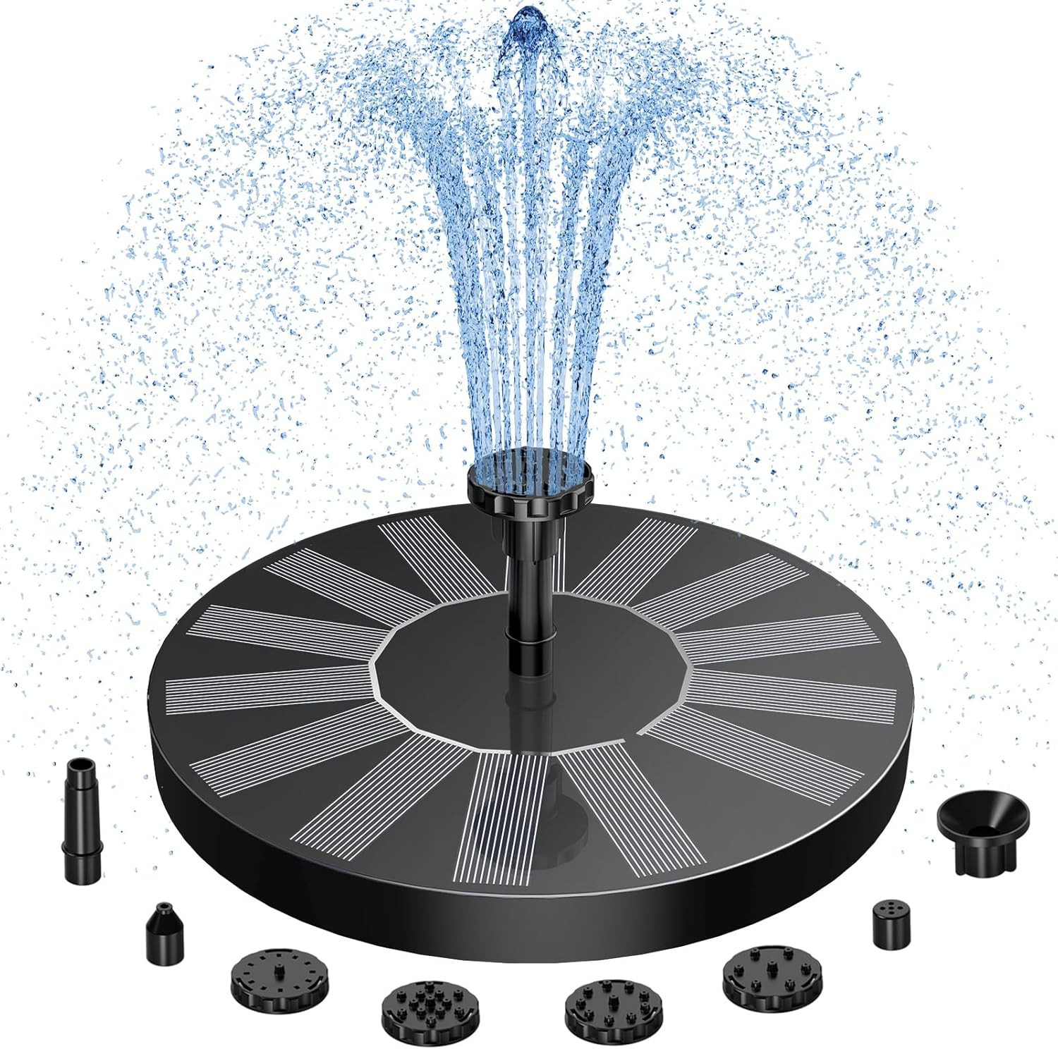 AISITIN Solar Water Fountain,Upgrade Circular Bird Bath Water Pump with 6 Nozzle
