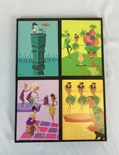4 SHAG Framed Cards Palm Springs MCM Tiki 2002 Josh Agle Groovy London 5" x 7"