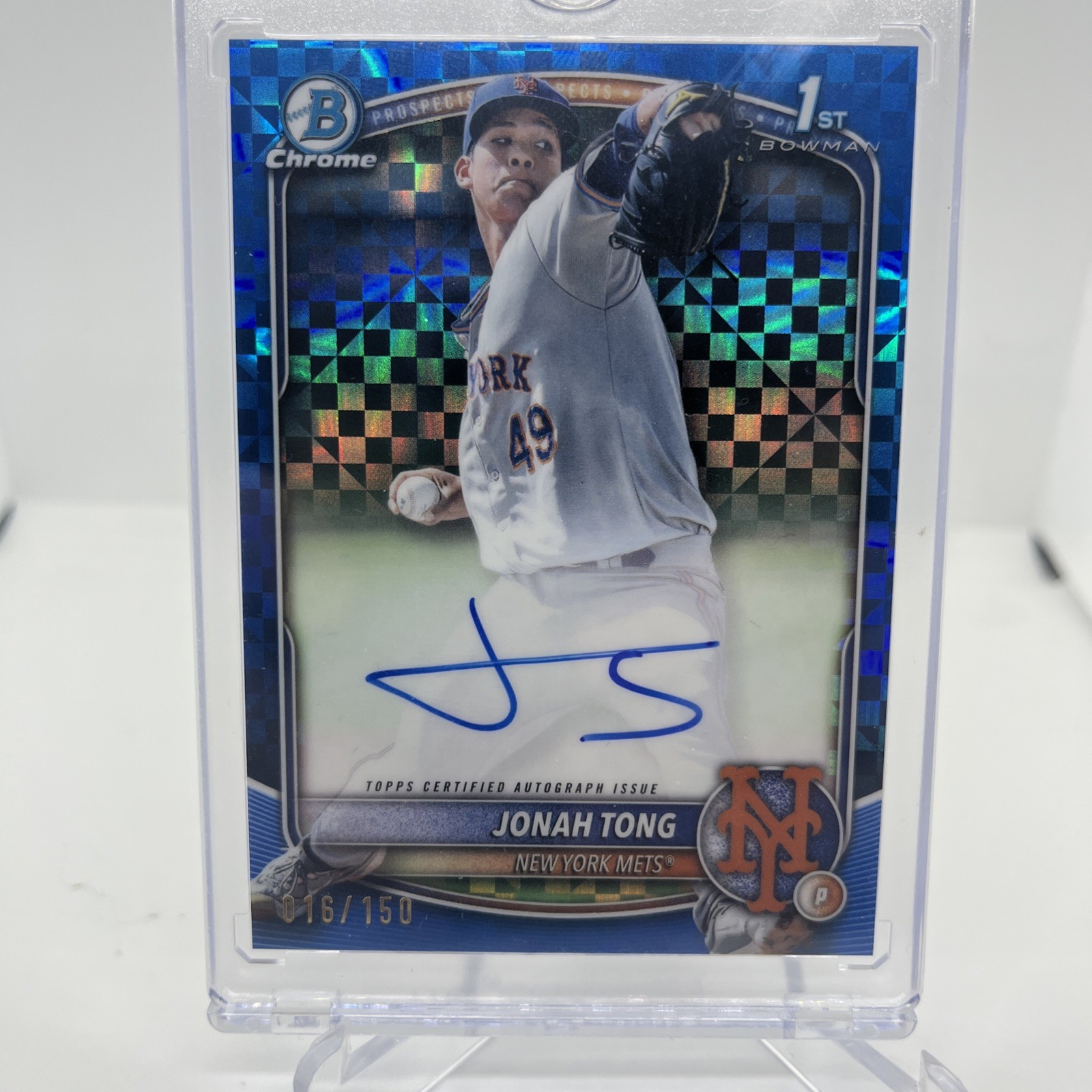 2025 1st Bowman Chrome Auto Jonah Tong Blue X-Fractor 16/150 📈 Mets CPA-JTO 🔥