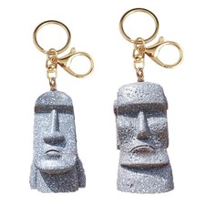 Durable Moai Figure Keychain Funny Rapa Statue Keyring Map Key Holder for Keys