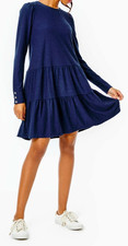 Lilly Pulitzer High Tide Navy Arlette Long Sleeves Dot Textureded Dress size XXL