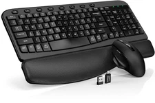 Wireless Keyboard and Mouse Combo – Ergonomic Wave Key, Built-in Leather S