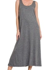 ⭐ Heather Gray Sleeveless Maxi Dress Open Back Lounge Casual Chic