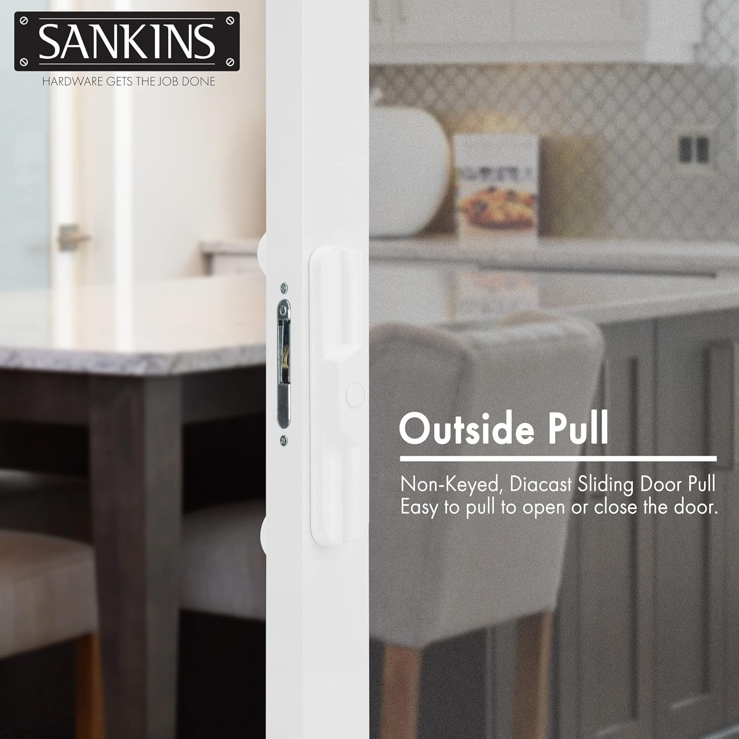 Sliding Patio Door Handle Pull Set with Set+Mortise Lock, White 