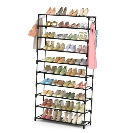 10 Tiers Shoe Rack 50 Pairs Large Capacity Tall Shoe Organizer Sturdy Shoe