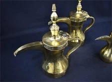 3 X Vintage Dallah Coffee Teapots Middle Eastern Brass Lot