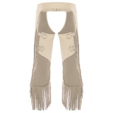 Womens Vintage Cowgirl Chaps Adjustable Buckles Fringe Tassels Suede Pants