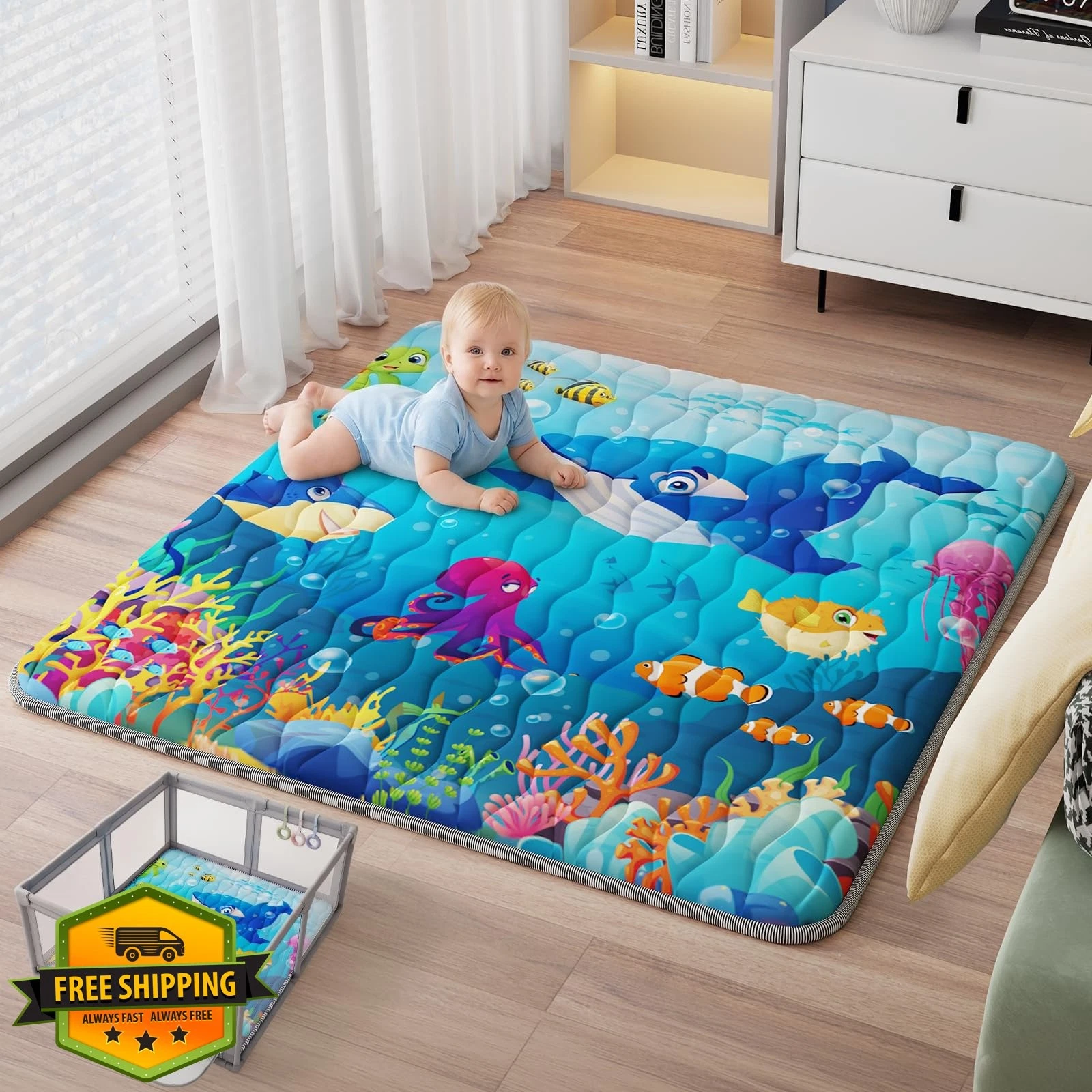 Sea World Baby Play Mat 50x50 Thick Waterproof Non-Slip Crawling Mat