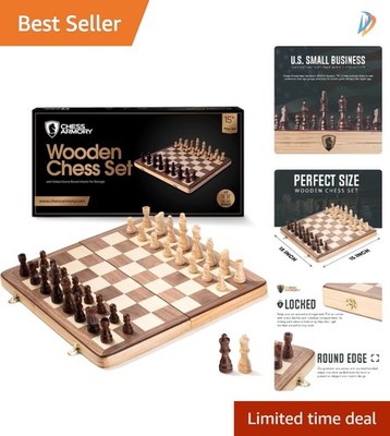 Elegant 15-Inch Wooden Chess Set with Extra Queens & Storage Box - Classic Style