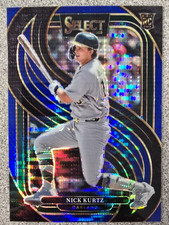 2025 Panini Select - Premier Level Nick Kurtz #102 Blue Pulsar Prizm 85/99 (RC)