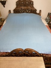 Vintage Light Blue Acrylic Waffle Weave 68x 86 Twin Blanket 2 Trim