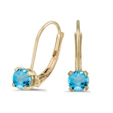 14k Yellow Gold Round Blue Topaz Lever-back Earrings