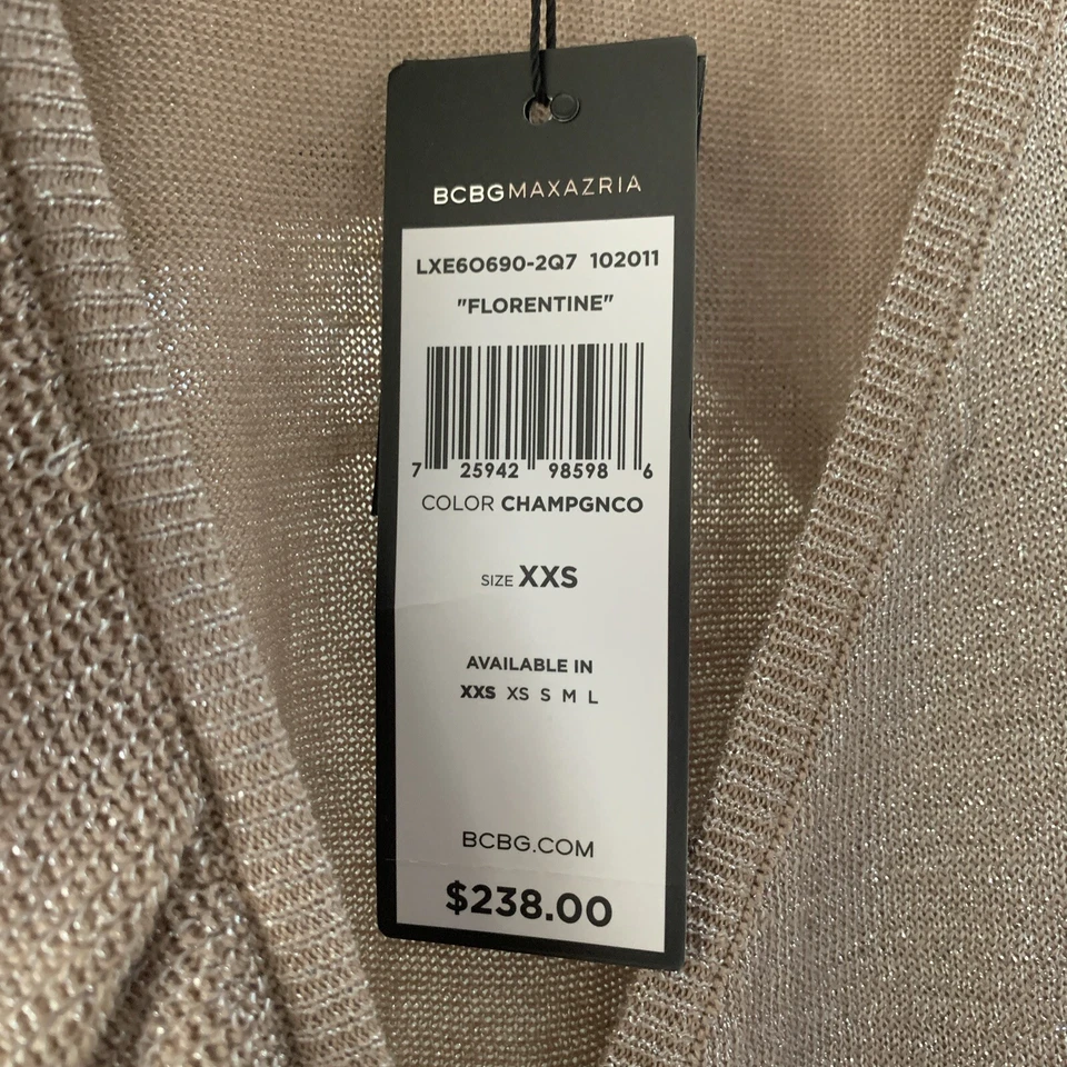 VESTIDO ENVOLVENTE TEJIDO FLORENTINO BCBG MAXAZRIA TALLA XXS NUEVO CON ETIQUETAS COLOR CHAMPÁN $238 Foto 2 de 4