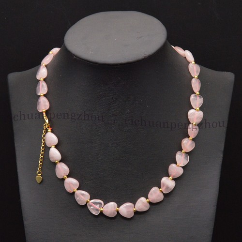 Natural Pink Rose Quartz 12mm Heart Gems Beads Necklace Bracelet Earrings Set - Picture 6 of 16