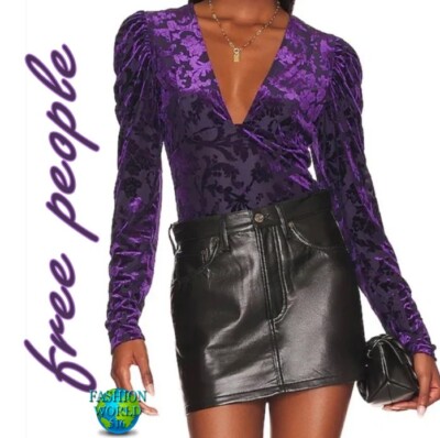 MSRP $98 FREE PEOPLE Magic Hour Velvet Bodysuit in Deep Sea Women's Size Medium