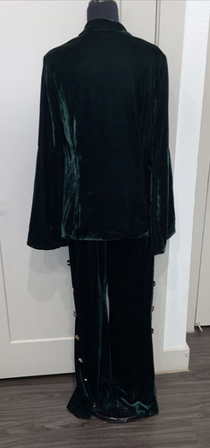L’Atiste By Amy Velvet Blazer and Pants Suit - Emerald Sz Large FLAR SLEEVE/LEGS - Picture 6 of 19