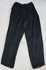 Vintage 80s Glam Rock - Shomax Beaded Sequin Silk Channel Pants, Black, Med