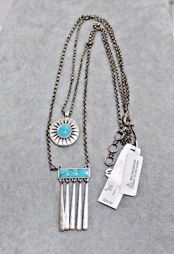 NWT Lucky Brand Blue Turquoise Sunflower & Drop Layered Necklace