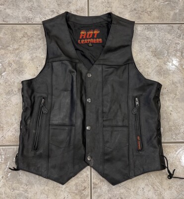 Mens Medium Hot Leathers MOTORCYCLE BIKER HEAVY Leather Vest