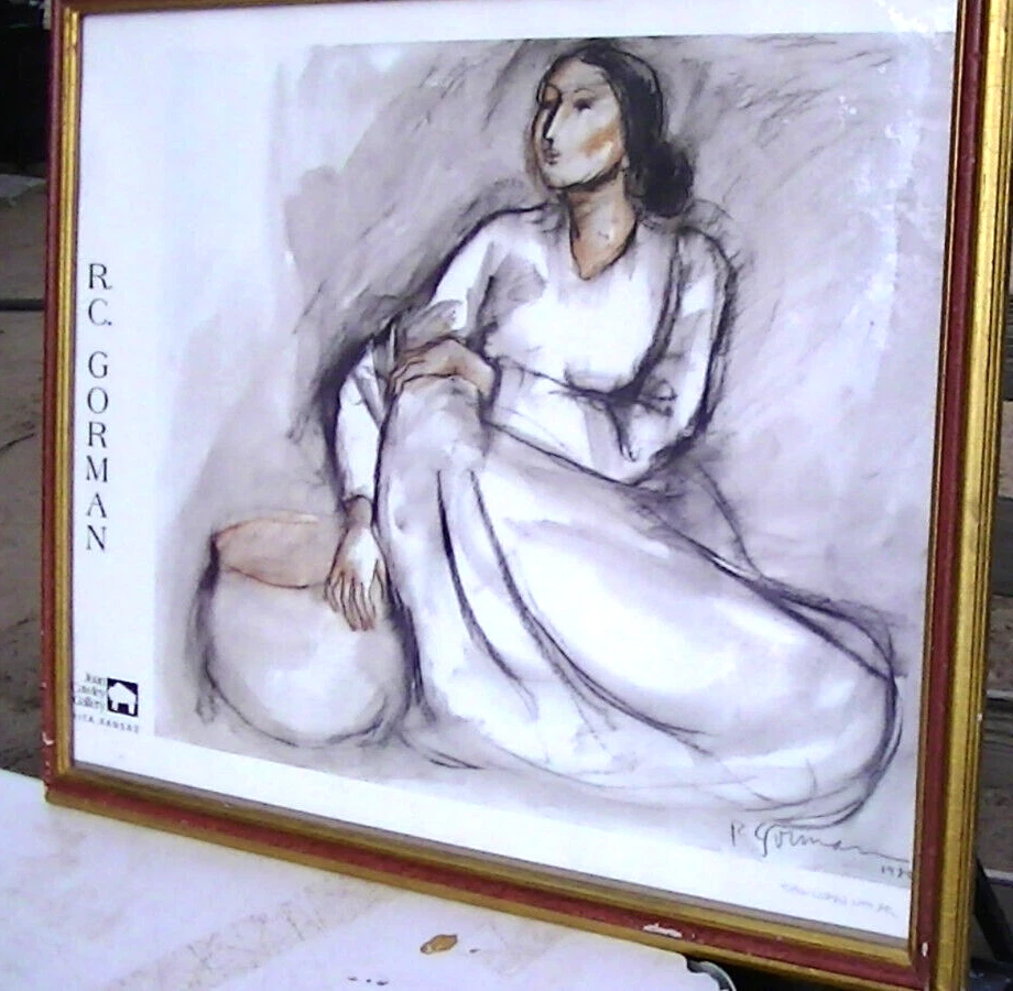 Póster RC GORMAN Offset 1980 18"x22" lápiz escrito título #5194 "Mujer con tarro" Foto 3 de 4