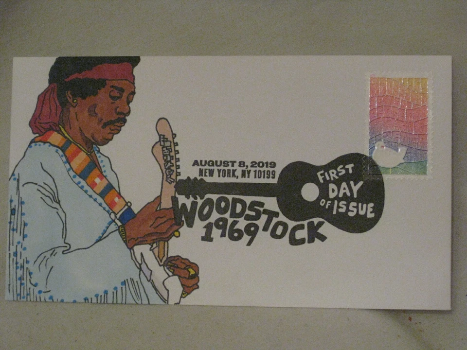  Woodstock 1969 Primer Día Edición 1 de 1 Dibujado a Mano 2019 FDC ¡Arte de portada! Foto 2 de 2