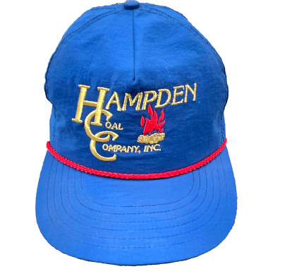 Vintage Trucker Hat Cap Blue Red Rope Made In USA 80s 90s Hampden Coal Mining