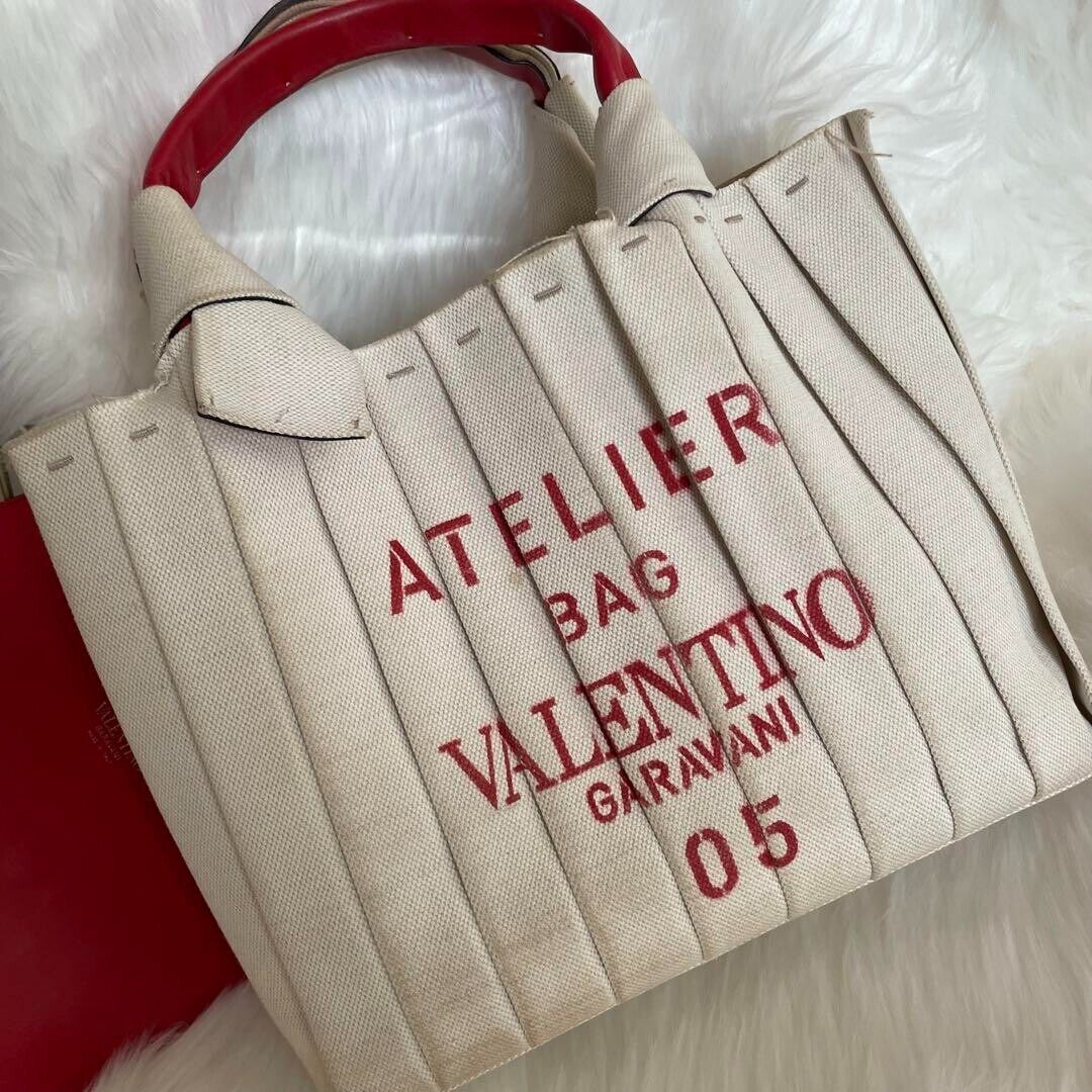 Auth Valentino Garavani Atelier 05 Canvas Tote Bag & Pouch Auth Valentino Garavani Atelier 05 Canvas Tote Bag & Pouch