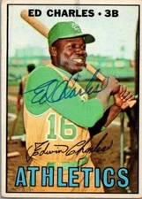 1967 -Ed Charles- Topps Autograph/Signed/Auto Baseball Card #182 Athletics