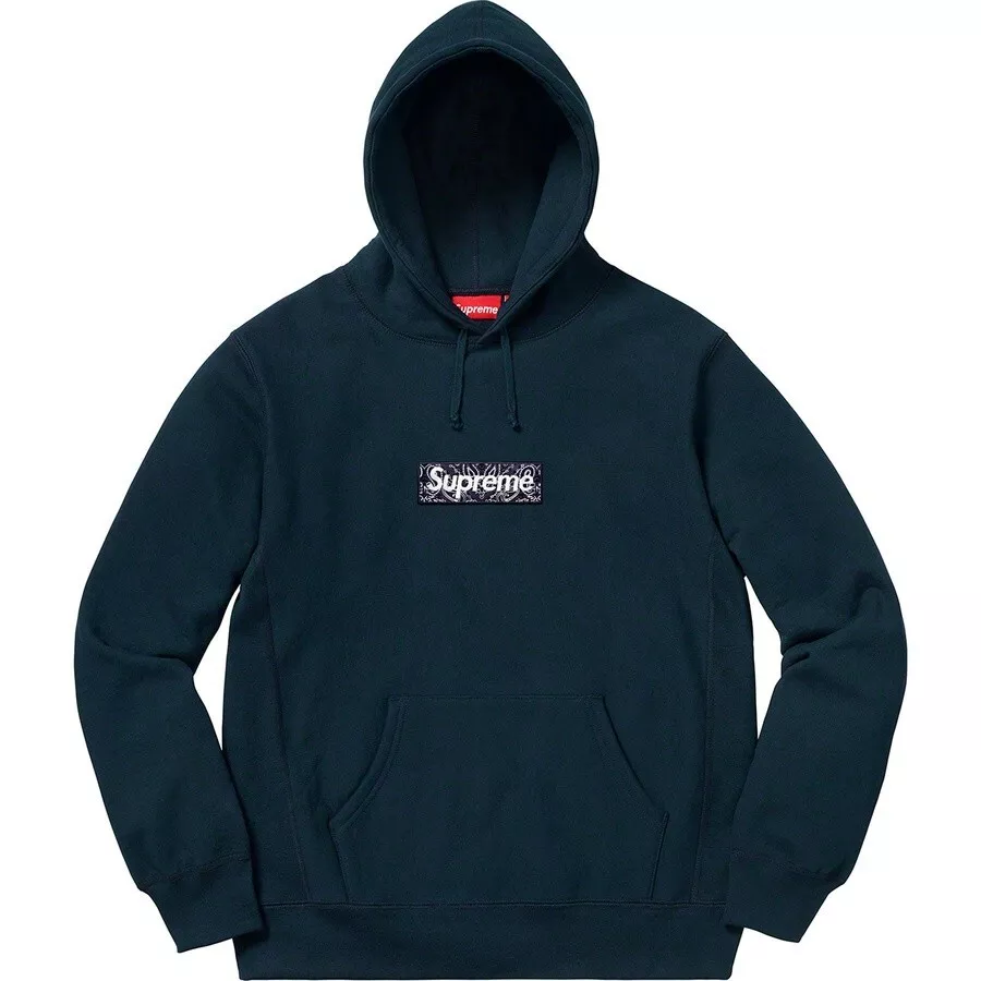 Supreme 19FW Bandana Box Logo Hooded Sweatshirt Navy L