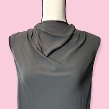 RARE Rick Owens Mock Neck Exposed Back Zipper Sleeveless Blouse Dark Dust Size 8