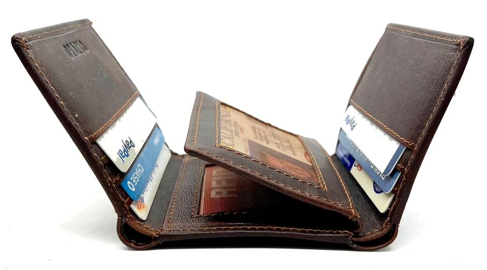 Cartera europea Hunter de cuero marrón para hombre triple hipster vintage tarjeta de crédito H Foto 2 de 4