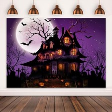 Halloween Photography Backdrop Scary Night Graveyard Full Moon Background Spooky