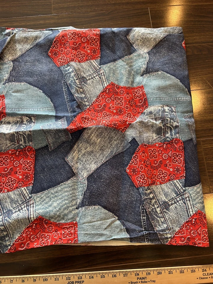 1960s Vtg Patchwork Jeans Denim Patchwork Linen Fabric  45x46” AMAZING Quality - Image 4 of 4