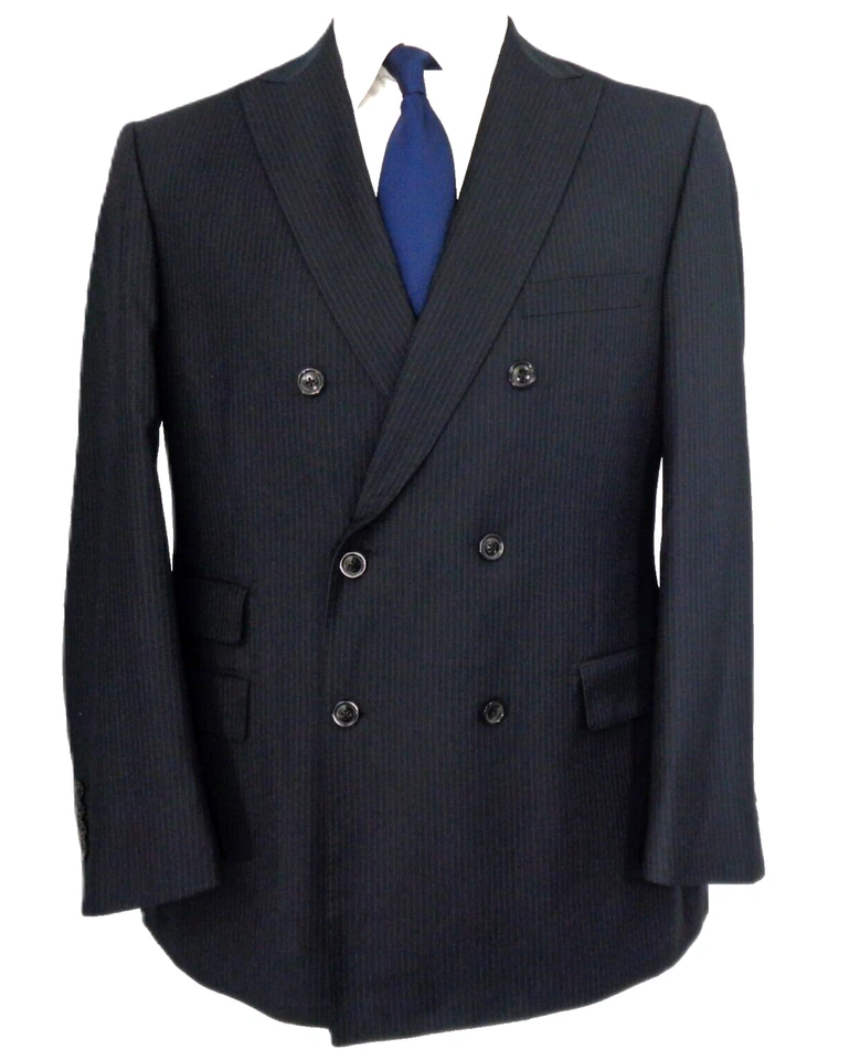 Gino Valentino Zegna 44R Mens Suit 2pc Double Breasted Self Stripe Surgeons Cuff - Image 4 of 4