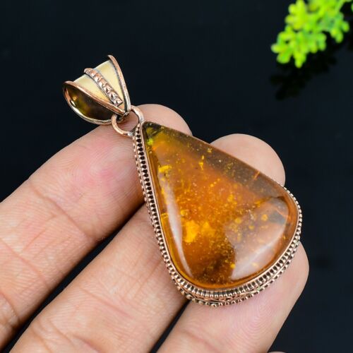 Baltic Amber Gemstone Copper Handmade Pendant Jewelry For Gift