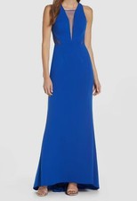 $199 Adrianna Papell Women's Blue Cross Back Lola Column Gown Dress Size 14