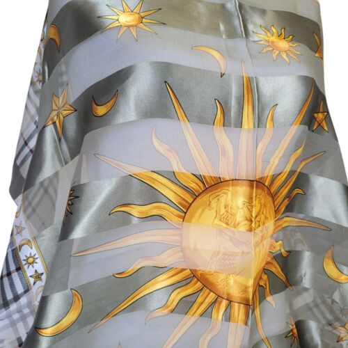 De Colección Sun Moon Stars Bufanda de Seda Bordes a Cuadros Verde y Dorado Transparente Celestial 40" Cuadrado - Imagen 3 de 6