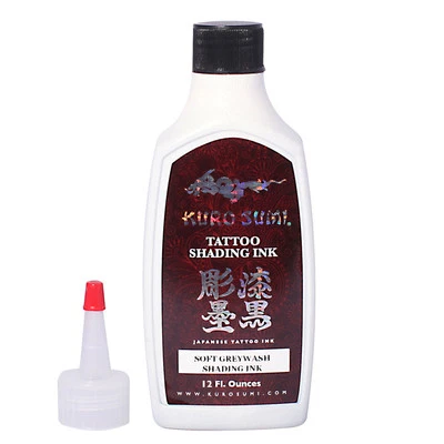Kuro Sumi Tattoo Ink - SOFT GREY WASH 12oz - Original bottle for shading black