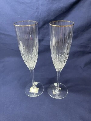 Set Of 2 Miller Rogaska VOGUE (GOLD) Champagne Flutes 9.25” Tall