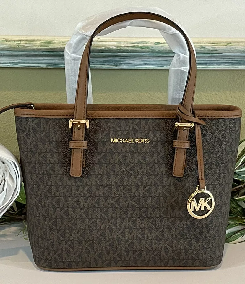 MICHAEL KORS JET SET TRAVEL XS ZIP CROSSBODY TOTE BAG MK BROWN