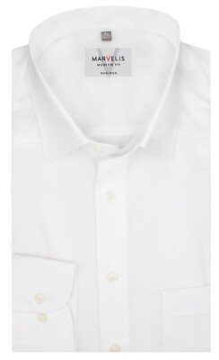 MARVELiS Hemd Weiß Bügelfrei Modern Fit 100% Baumwolle Langarm 1/1 NEU