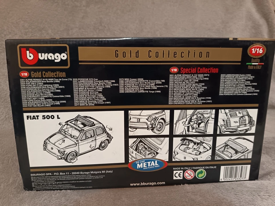 Bburago Fiat 500 L 1968 blu Gold coll. 1:16 - Immagine 2 di 4