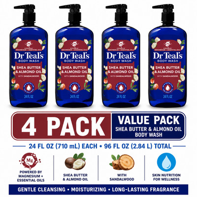 4 Pack Dr Teal s Shea Butter Almond Oil Body Wash Pure Epsom Salt 24 fl oz