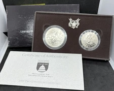 1989-D Unc U.S. Congres 2-Coin Commemorative Set, 90% Silver Dollar, Box. & COA!