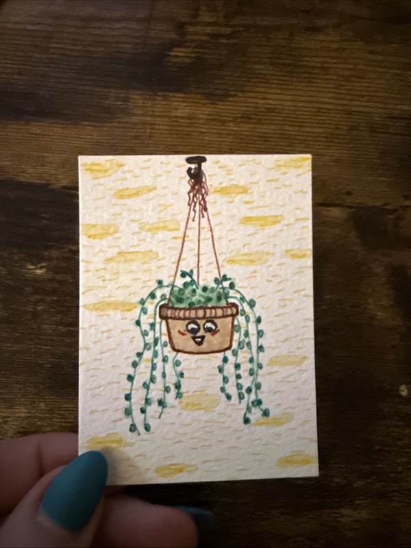 Original ACEO WatercolorWhimsy String Of Pearls Plant Mini Art #5 By mdesigns316
