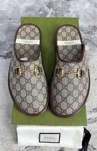 Authentique pantoufle/mule Gucci toile marron monogramme homme cuir US10 EU43,5 UK9,5