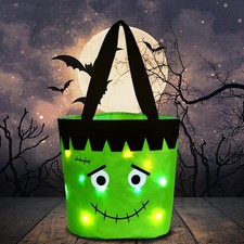 Halloween Trick or Treat Candy Bags LED Light Up Pumpkin Bucket, Collapsible ...