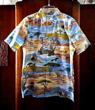 Reyn Spooner Para Hombre "SAN DIEGO ZOO VIDA SILVESTRE SABANA AFRICANA" Ajuste Clásico Puesta de Sol