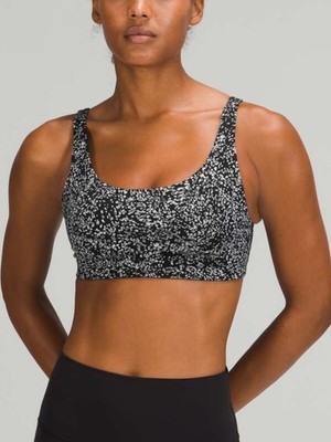 Lululemon In Alignment Straight Strap Sports Bra Black and White Speckled Size 8