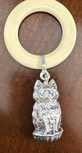 RARE Antique Double Sided Cat Sterling Celluloid Ring Rattle Chrisford & Norris - Picture 8 of 14